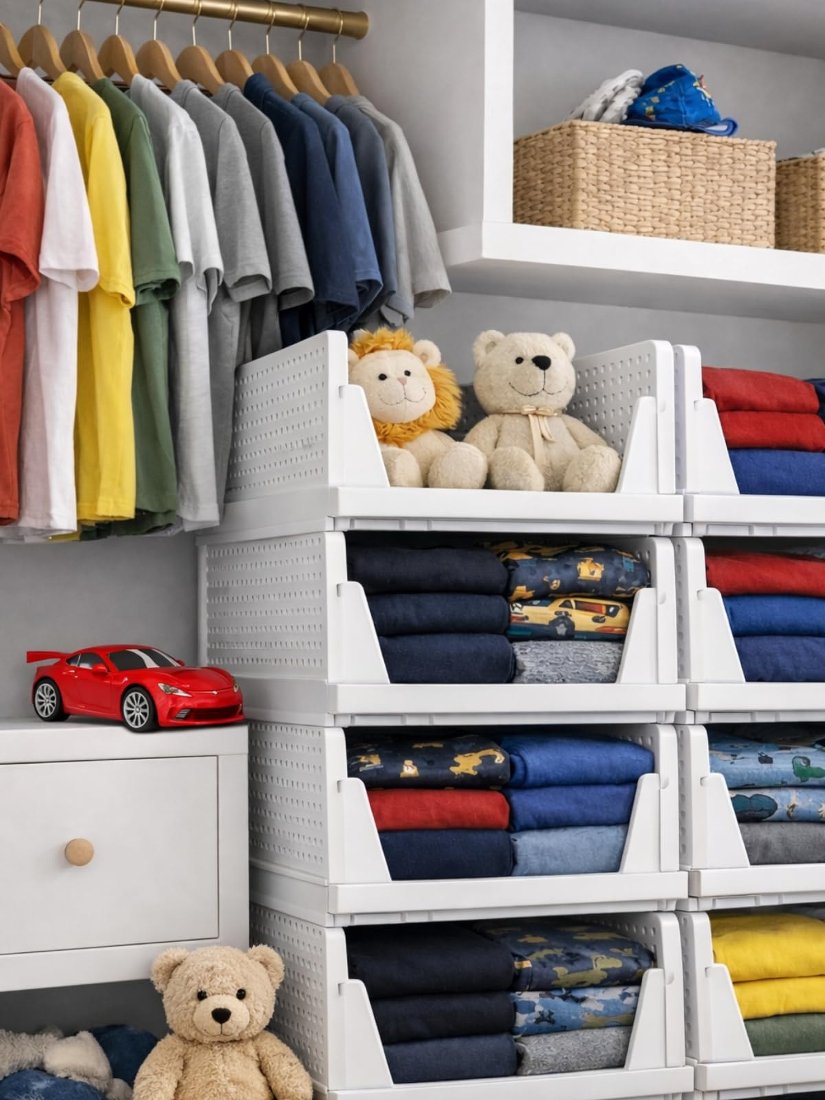 Keep your space neat and tidy with these stackable storage bins. Perfect for organizing clothes and toys! Linked below for you! 🫶 

 #LTKHome #LTKSaleAlert #LTKKids