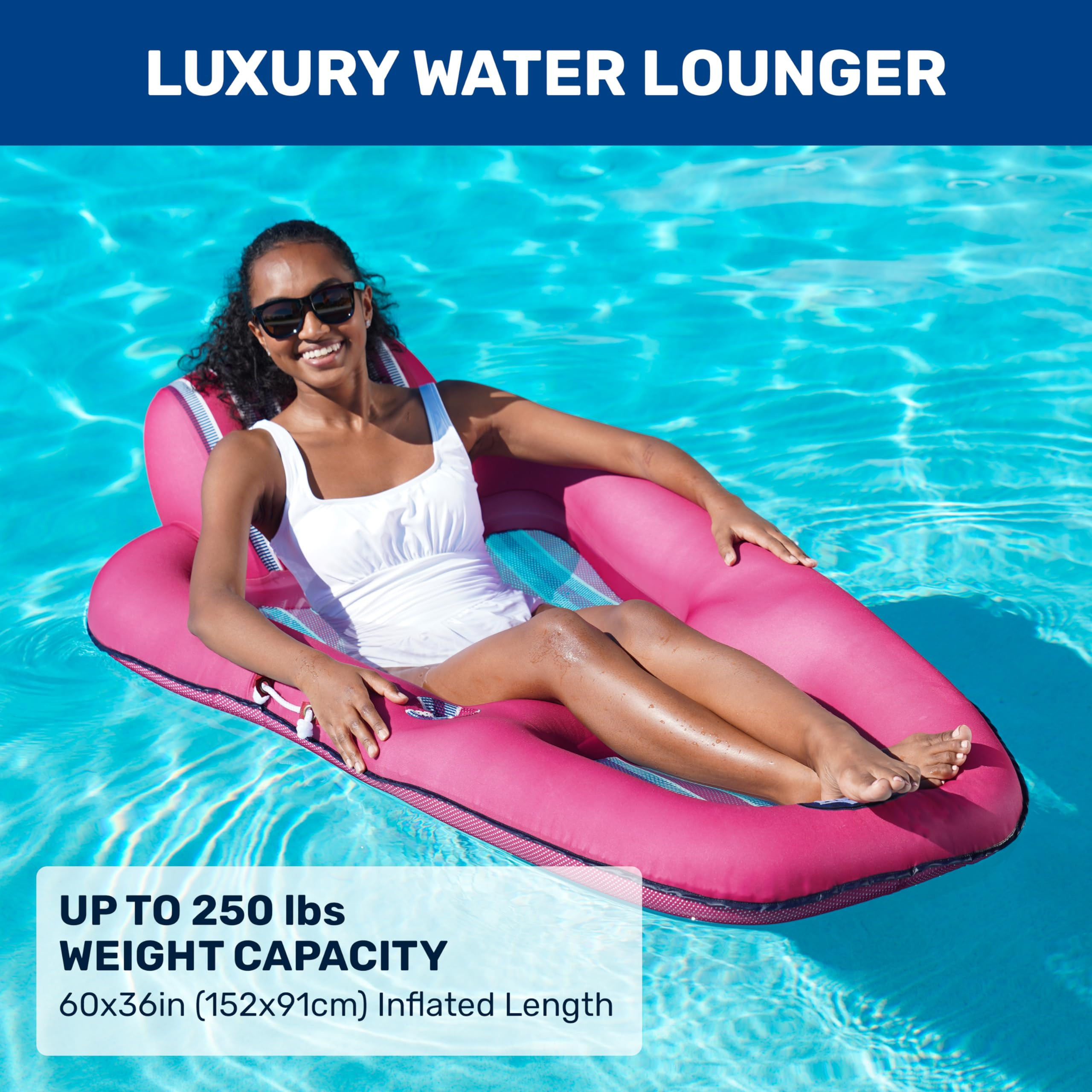 Aqua Luxury Water Pool Lounge – Extra Large – Inflatable Pool Floats for Adults with Headrest... | Amazon (US)
