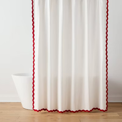 72"x72" Scalloped Christmas Shower Curtain Cream/Red - Threshold™ | Target