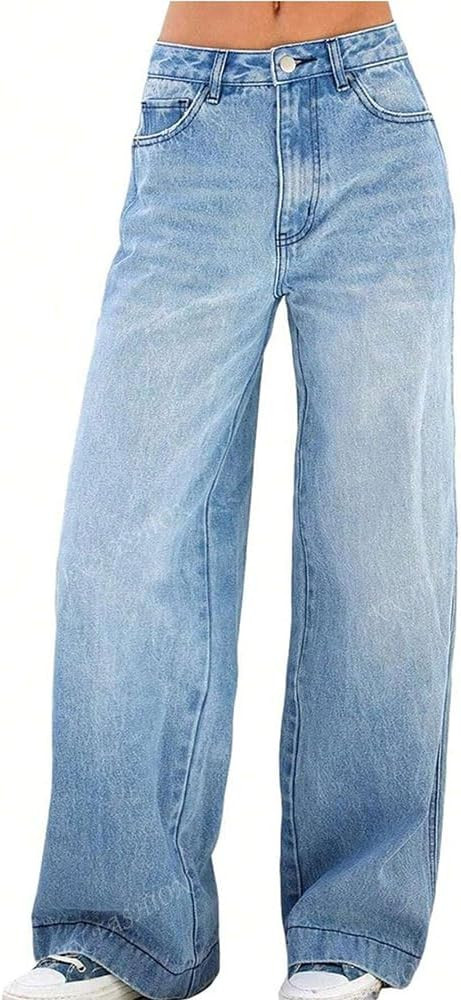 Women's Y2k Low Rise Baggy Jeans Washed Straight Wide Leg Denim Pants Casual Loose Vintage Fit Bo... | Amazon (US)