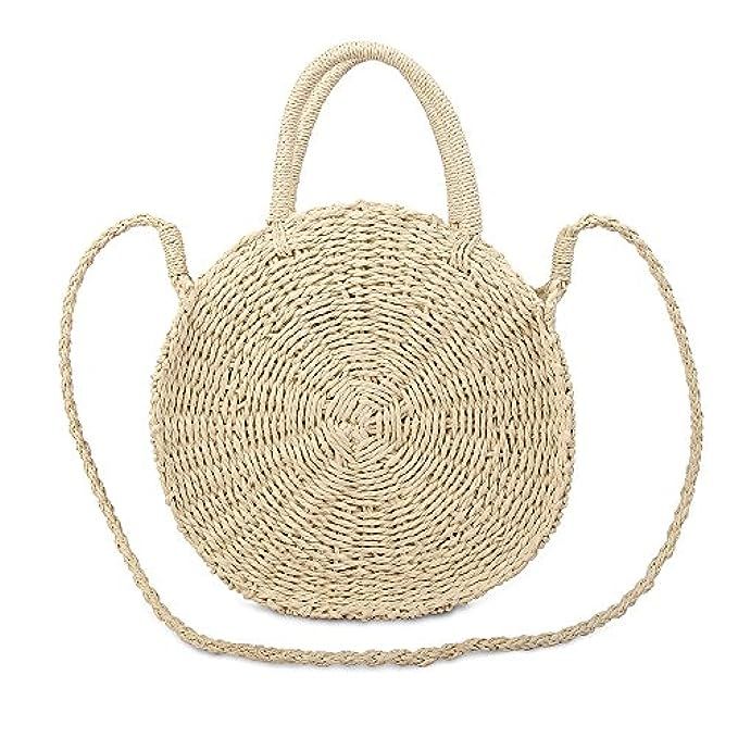 Olyphy Round Straw Shoulder Bag for Women, Weave Crossbody Bag Top Handle Handbag Summer Beach Purse | Amazon (US)