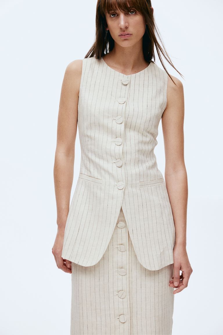 Linen Suit Vest - Light beige/pinstriped - Ladies | H&M US | H&M (US + CA)