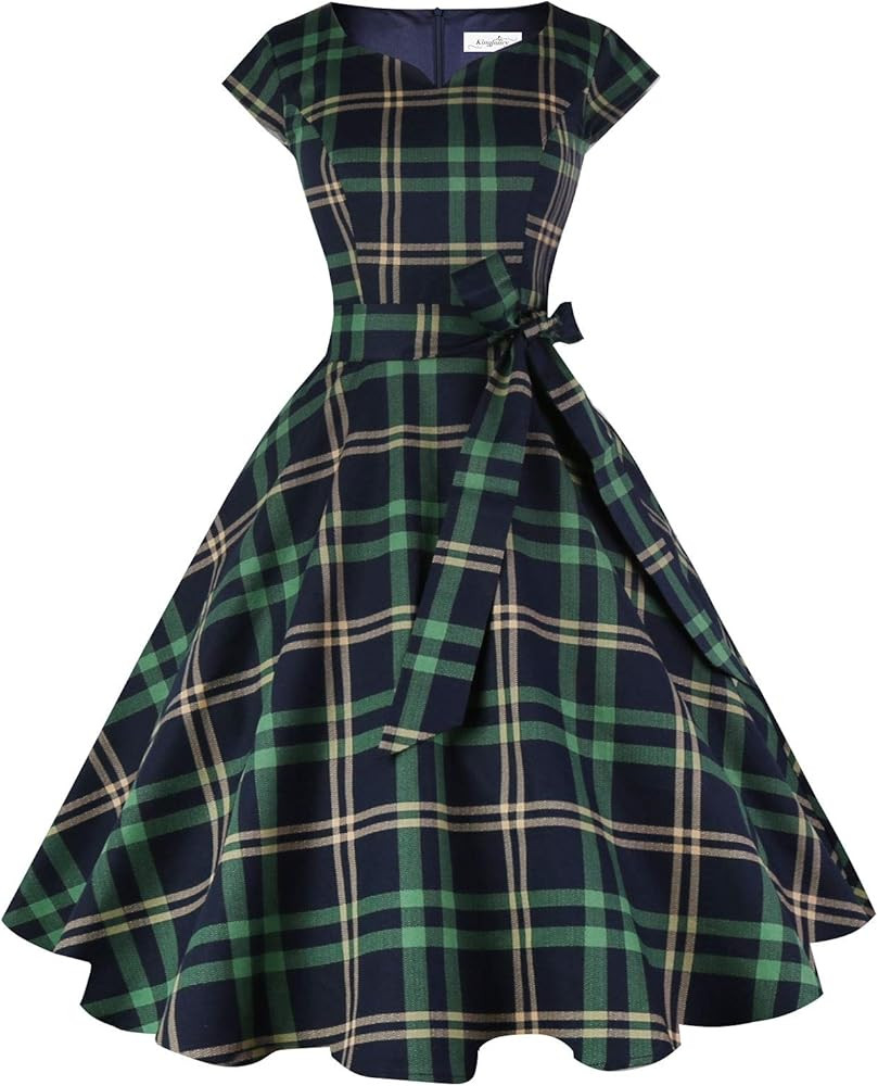 Kingfancy Women Vintage 1950s Dress Retro Cocktail Party Swing Dresses with Cap Sleeves | Amazon (US)