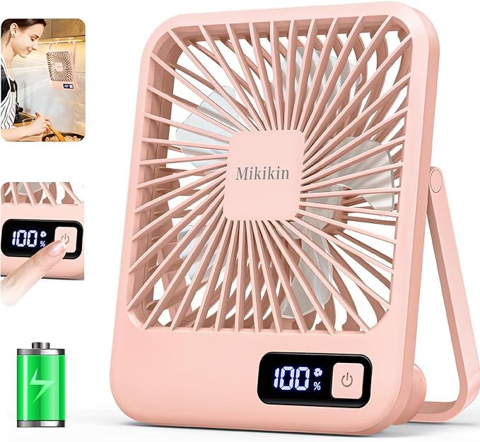 Mikikin Table Fan Battery Rechargeable Fan, 2000mAh 180° Foldable Portable Personal Fan With Pow... | Amazon (US)