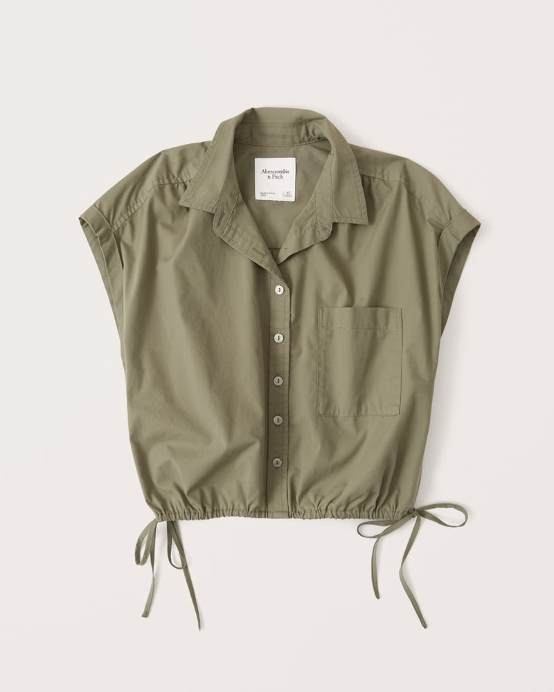 Women's Cinched Hem Button-Up Shirt | Women's Clearance | Abercrombie.com | Abercrombie & Fitch (US)