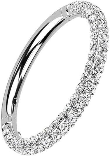 Lu Luna - Implant Grade Titanium Hinged Segment Hoop Ring With 3 Sides Pave CZ Silver | Amazon (US)
