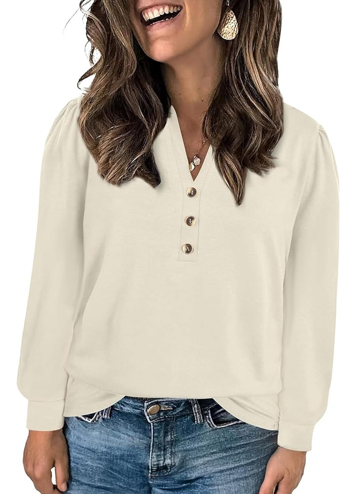 Eytino Womens Plus Size Tops Henley V Neck Long Sleeve Casual Shirts Button Front Loose Fit T Shi... | Amazon (US)