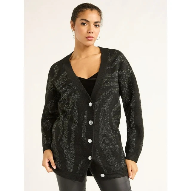 Sofia Jeans Women's Animal Print Lurex Boyfriend Cardigan, Lightweight, Sizes XS-XXXL | Walmart (US)