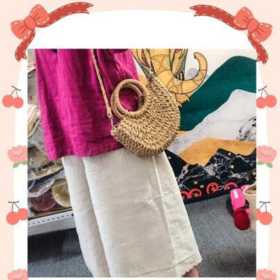 Hand-Woven Women Summer Retro Beach Tote Shoulder Bag Crossbody Travel Beach Bag | SHEIN