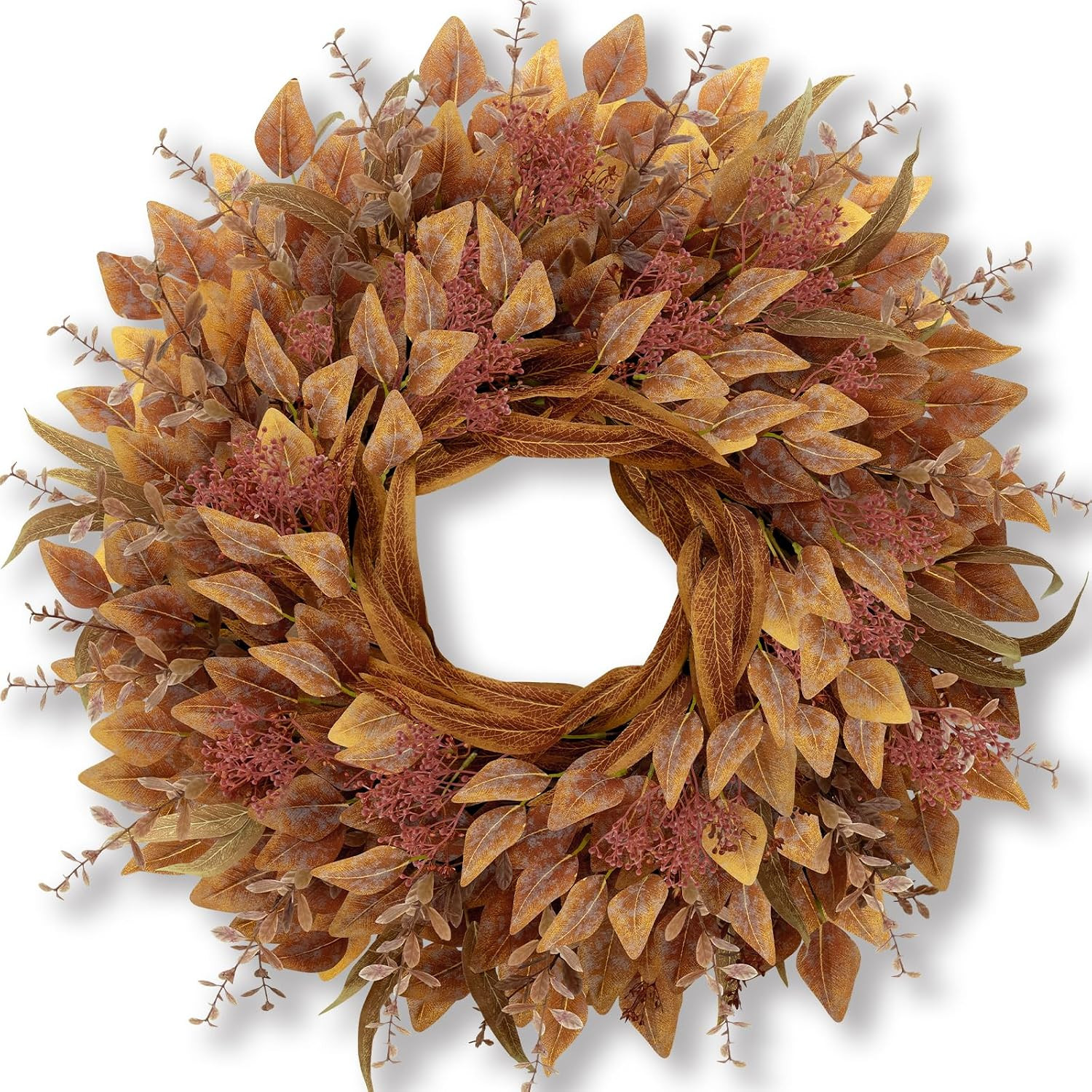 26" Fall Wreaths for Front Door Full Large Eucalyptus Wreath（Orange） | Amazon (US)