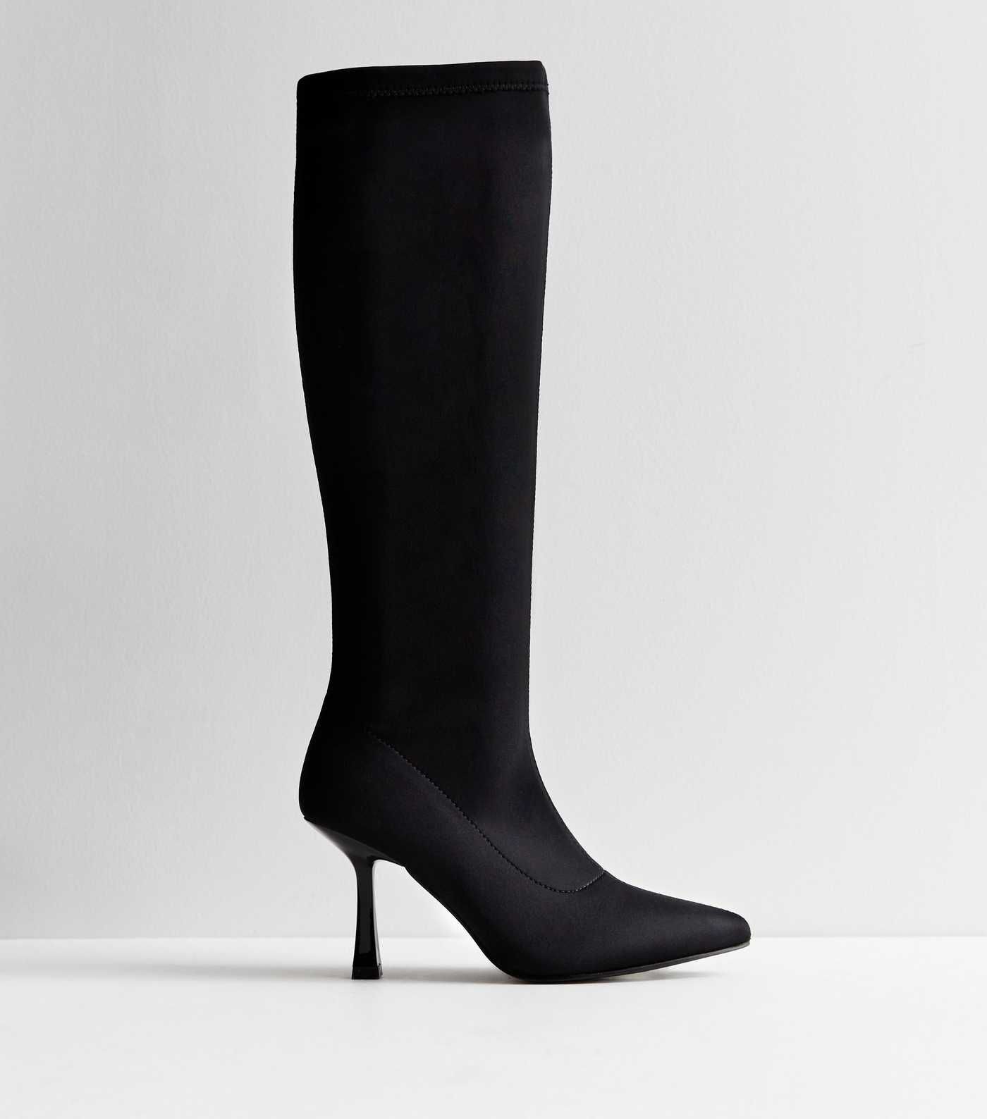 Black Stretch Knee High Stiletto Heel Boots | New Look | New Look (UK)