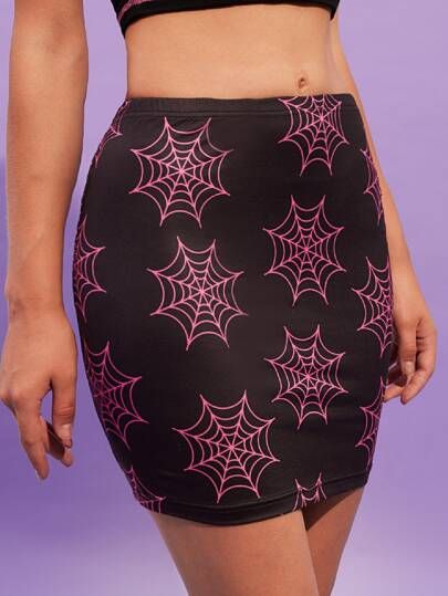 SHEIN Elastic Waist Halloween Print Bodycon Skirt | SHEIN