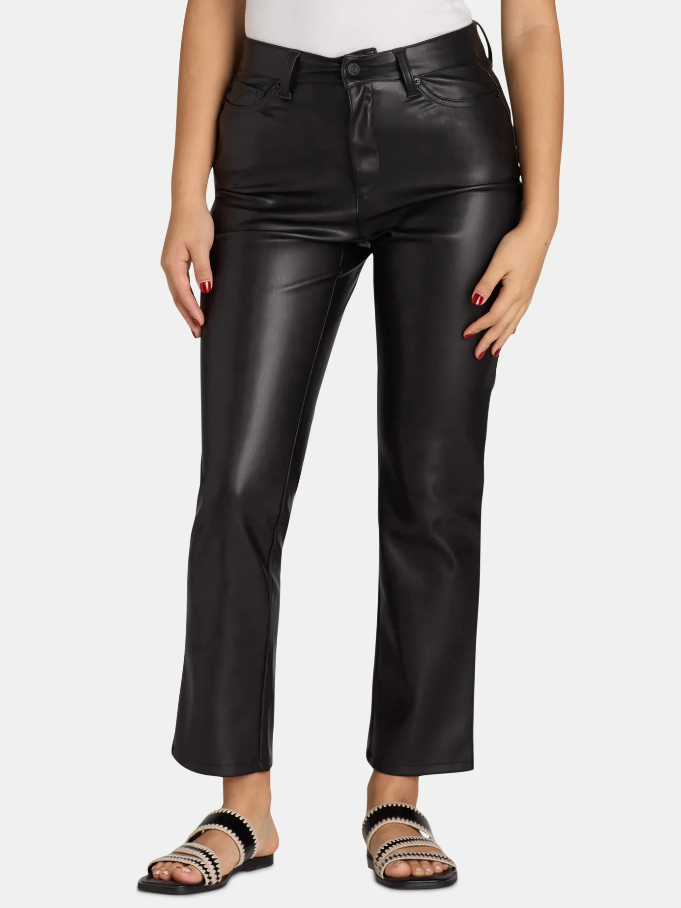 Time and Tru Women's High Rise Faux Leather Pants, 29" Inseam, Sizes 2-22 | Walmart (US)