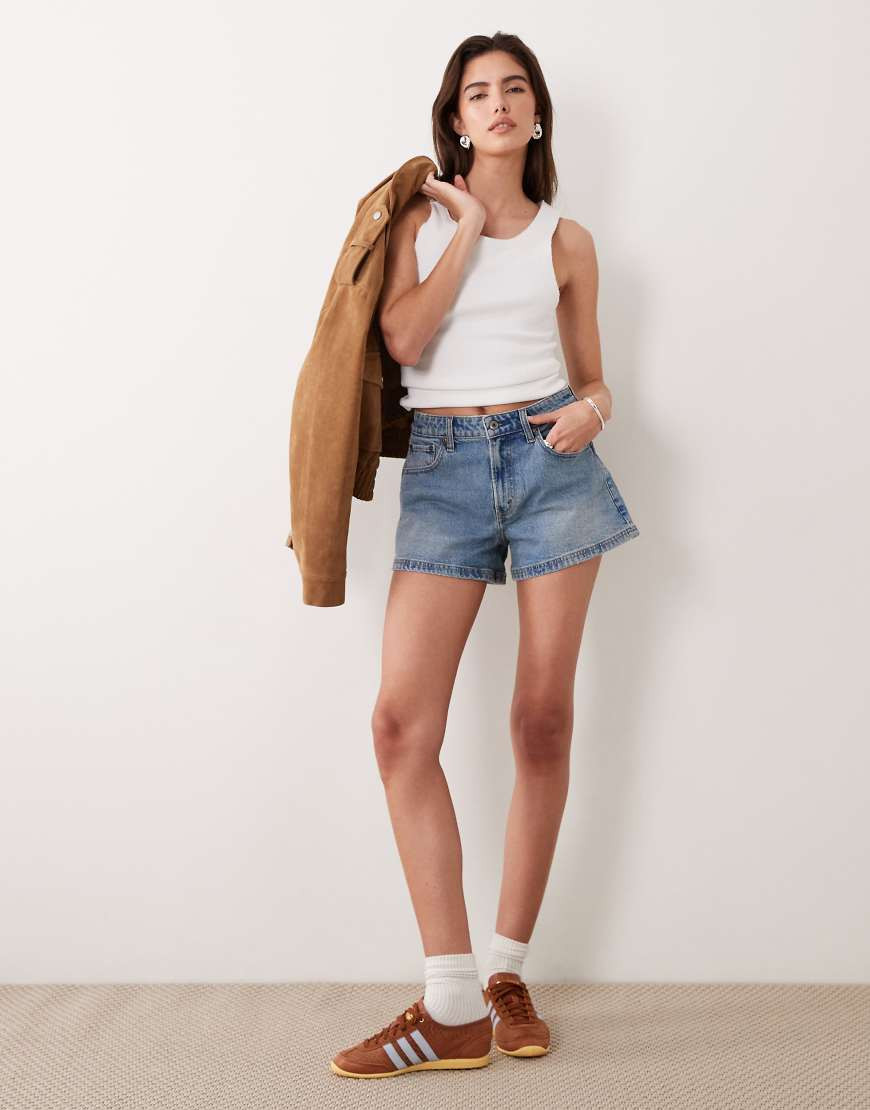 Abercrombie & Fitch high rise 90s relaxed dad shorts in light blue | ASOS (Global)