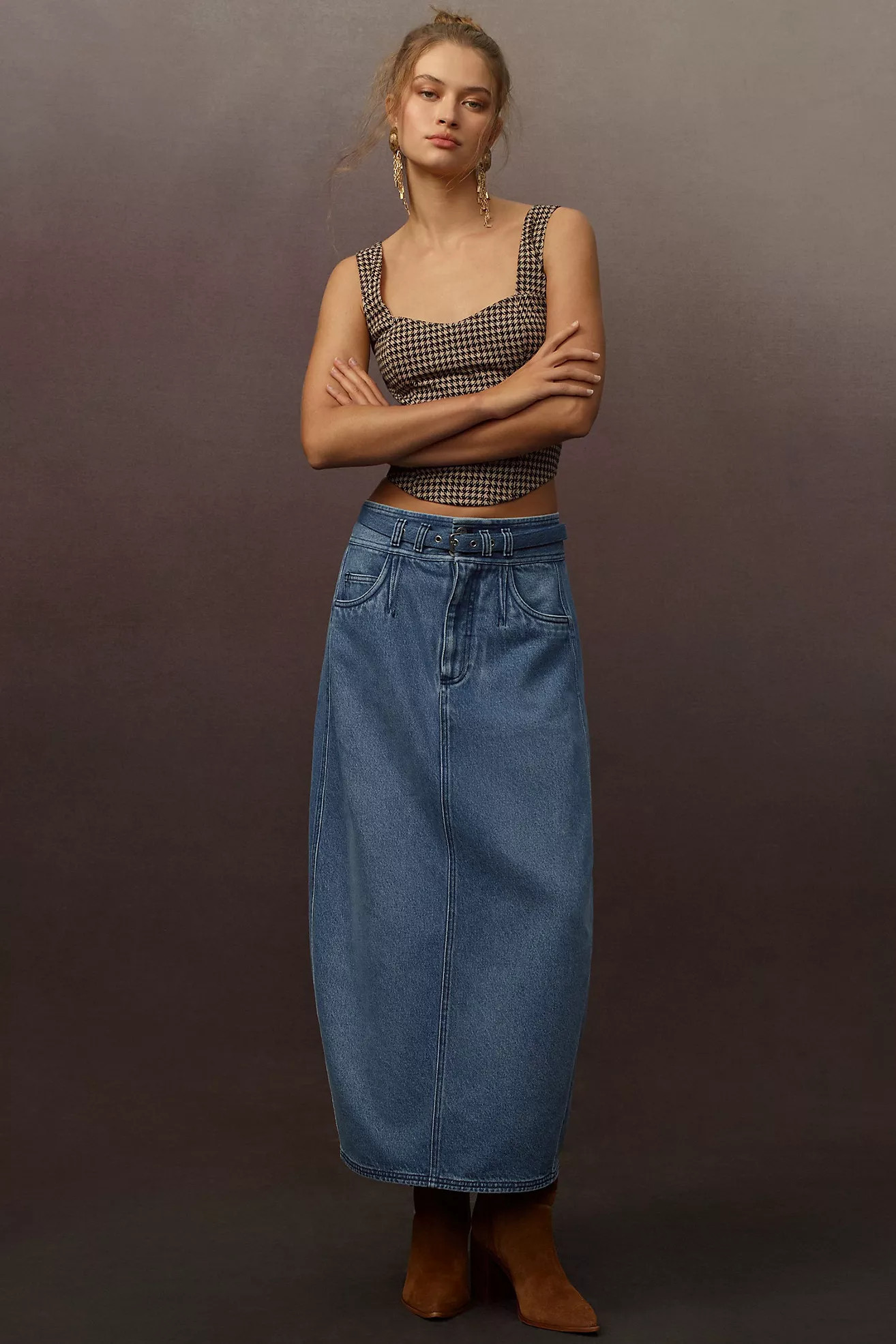Pilcro Barrel Denim Midi Skirt | Anthropologie (US)