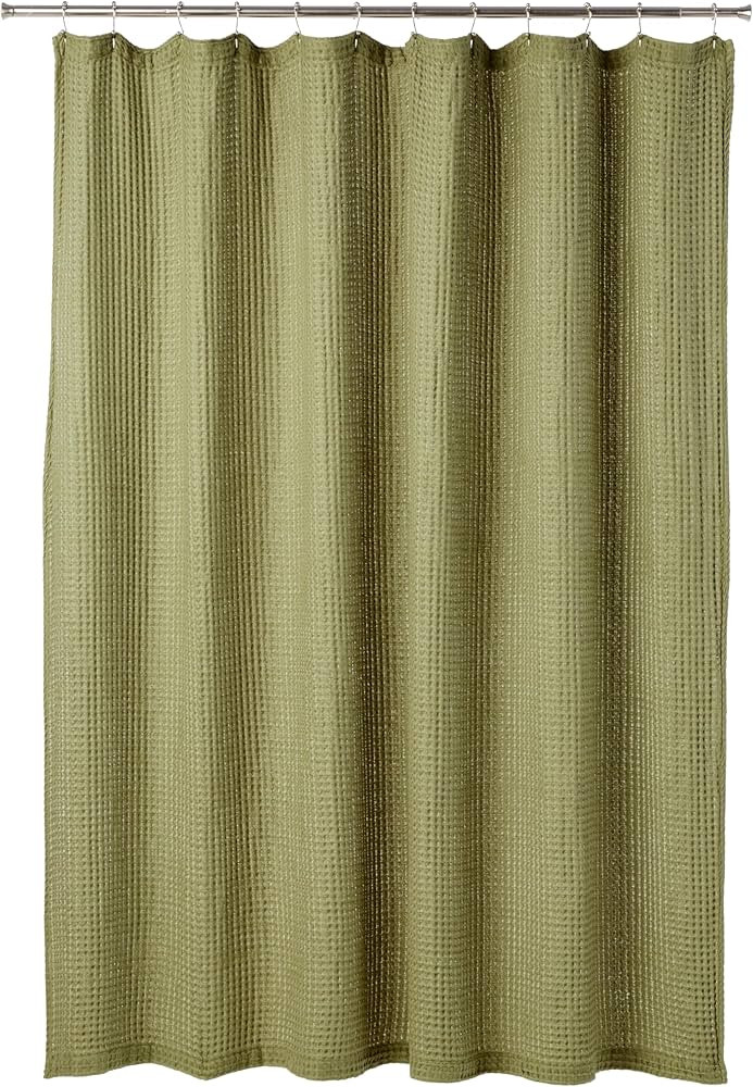 Waffle Weave Cotton-Rich Fabric Shower Curtain, 72"x72", Green | Amazon (US)