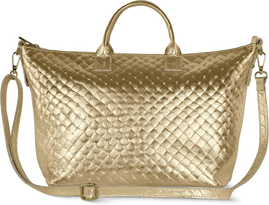 Italian Genuine Metallic Suede Tote Bag for Women with Woven Finish | Daily Shoulder Handbag with... | Amazon (US)