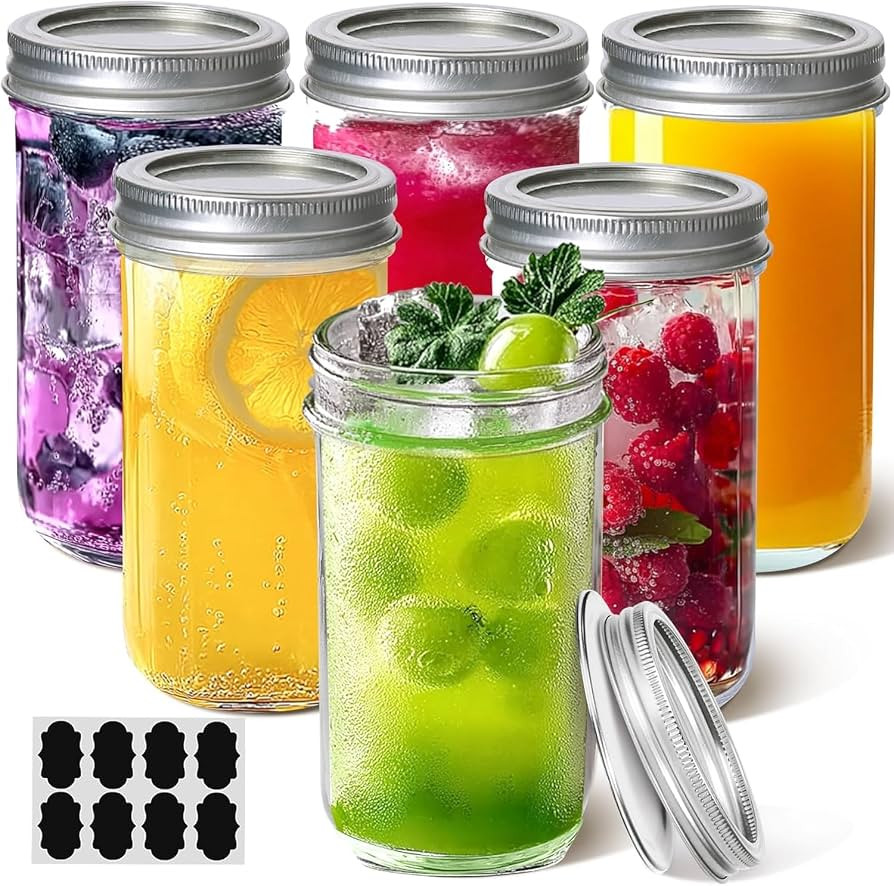 ComSaf 12 oz Mason Jars with Lids 6 Pcs, Regular Mouth Canning Jars with Seal Bands, 12 oz Glass ... | Amazon (US)