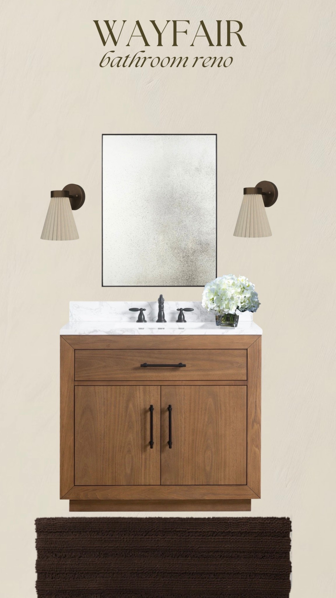 The CUTEST @wayfair finds for a bathroom refresh! #ad my favorite timeless sconces, bathroom mirror, vanity and bathroom mats! The best bathroom remodel items and bathroom lighting!
#wayfairpartner #wayfair #bathrooms #bathroomlighting 

#LTKmorningroutine #LTKSaleAlert #LTKHome