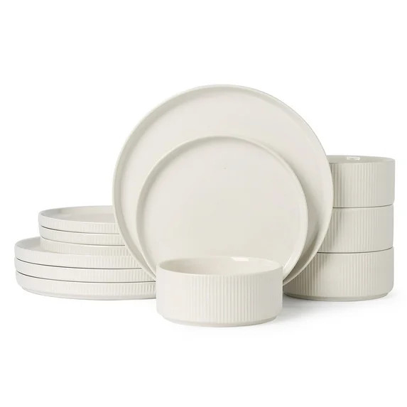 Stoneware Dinnerware Sets, Plates and Bowls Sets, Dish Set for 4, 12 Piece Dinner Set, Plate Sets... | Walmart (US)