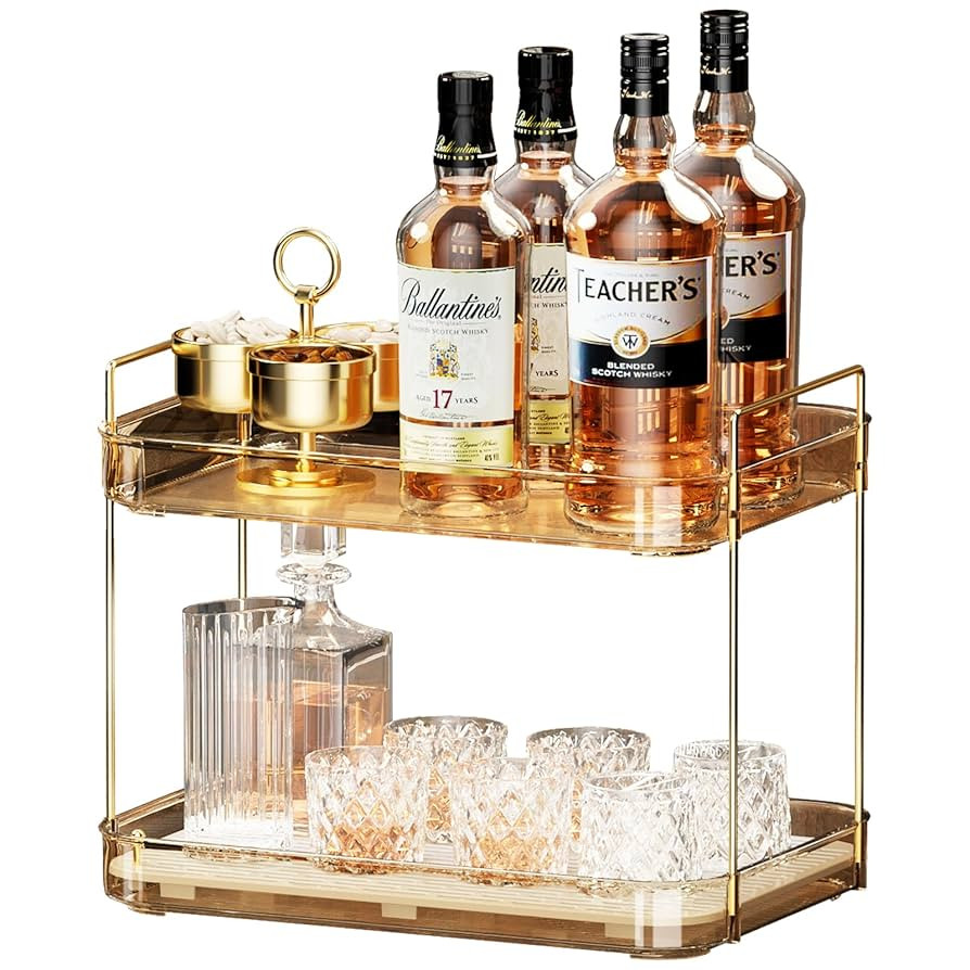 Seoneiro Whiskey Tray, Glass Cup Rack, Mug Holder, Coffee Cup Organizer, Bathroom Countertop Orga... | Amazon (US)