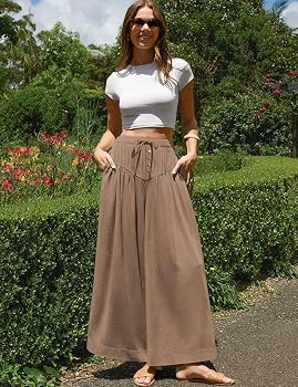 TARSE Women Linen Wide Leg Pants Palazzo High Waisted Boho Loose Casual Lounge Pant Beach Travel ... | Amazon (US)