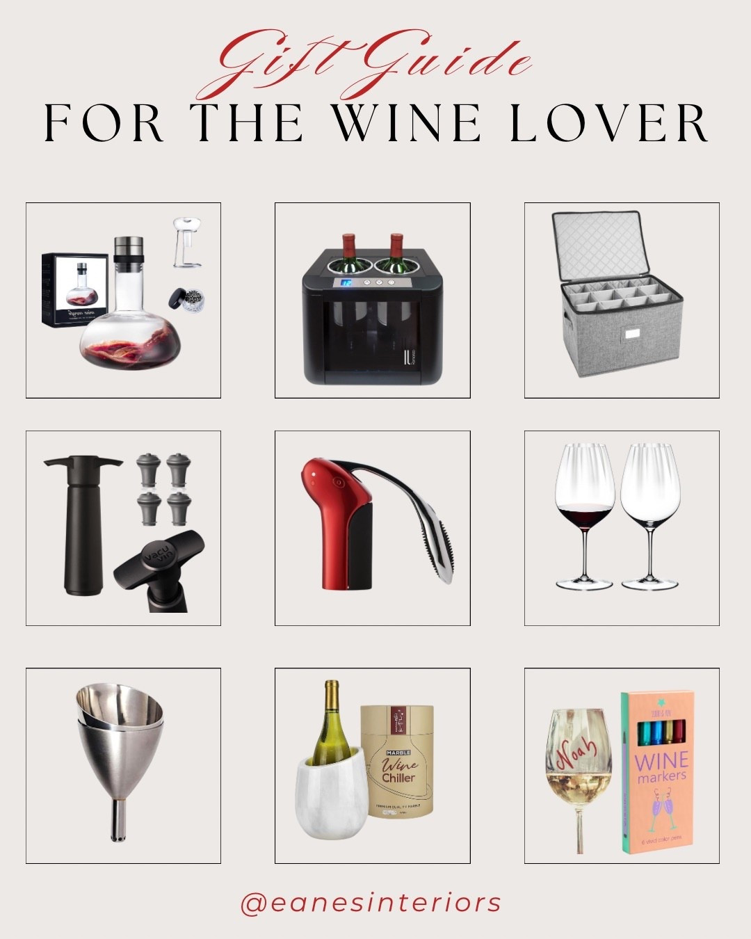For the wine lover on your list 🍷✨
This gift guide is packed with must-have wine essentials — from a wine decanter set and dual-zone wine cooler, to the soft wine storage bin that keeps bottles organized. I also added my favorite vacuum wine saver, electric wine opener, and red wine glass set for the perfect pour.

Don’t miss the stainless steel wine funnel, the marble wine chiller, and the cutest wine markers for hosting nights. Perfect gifts for anyone who loves a good glass and a cozy night in 🤍

#WineLoverGifts #WineDecanter #WineCooler #WineStorage #WineSaver #ElectricWineOpener #RedWineGlasses #WineFunnel #WineChiller #WineMarkers #HolidayGiftGuide #LTKWineLover #LTKGifts #eanesinteriors
#LTKParties 

#LTKGiftGuide #LTKFindsUnder100