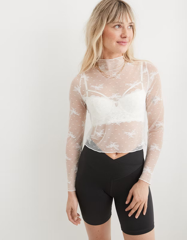 Aerie Level Up Lace Layering T-Shirt | Aerie