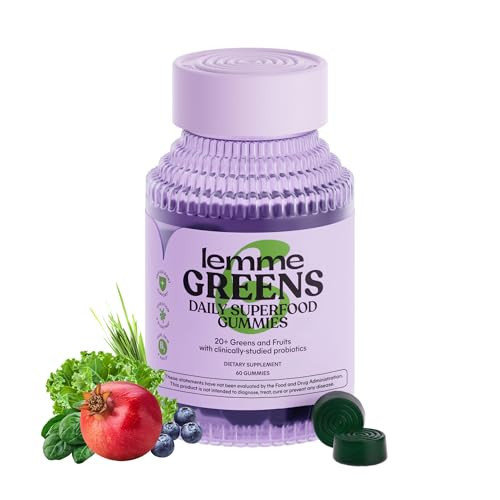 Lemme Greens Superfood Gummies w/Multi - Support Gut Health & Reduce Bloating, 20+ Organic Greens and Superfruits, Clinically Studied Probiotics, D3, B12 - Berries & Greens Flavored (60 Count) | Amazon (US)
