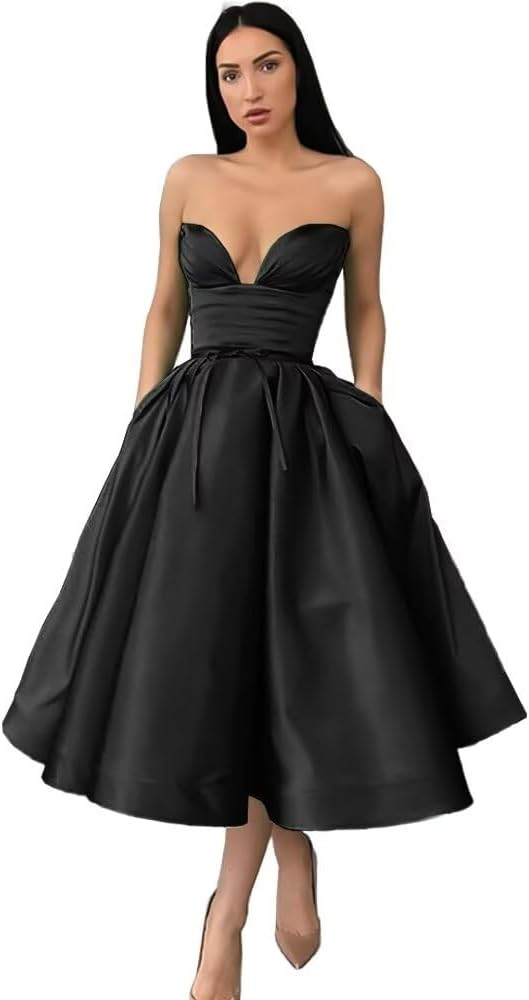 MuXiuFC Sweetheart Homecoming Dresses 2024 for Teens Satin Tea Length Prom Cocktail Graduation Dr... | Amazon (US)