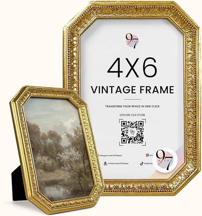97 Decor 4x6 Vintage Picture Frame - Gold Antique Frame 4x6, Ornate Frames 4 X 6 With Glass Front... | Amazon (US)
