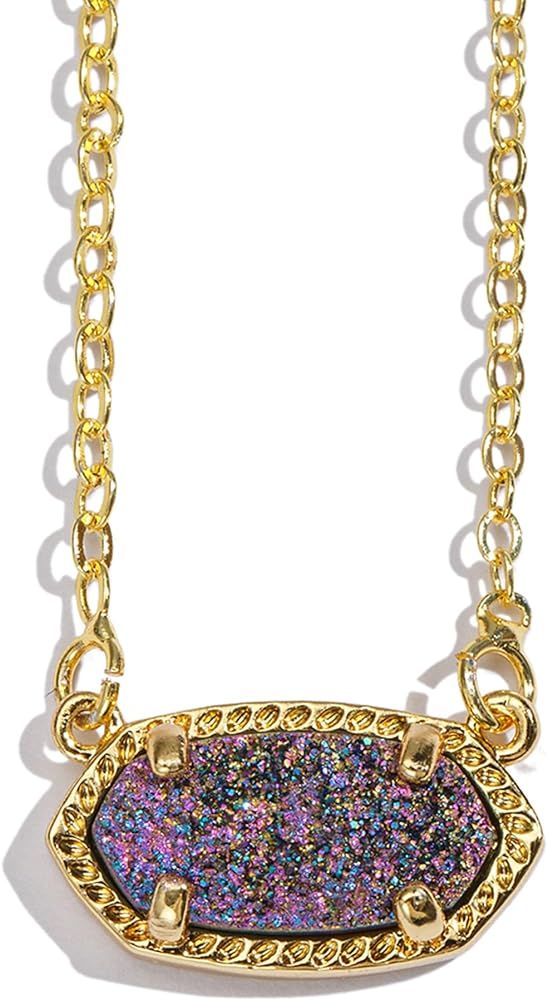 ZIIKAPO Handmade Natural Druzy Pendant Necklace 14k Gold-Plated Chain for Women | Amazon (US)