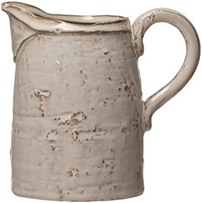 Creative Co-Op 28 oz. Stoneware, Reactive Glaze, White (Each One Will Vary) Pitcher, 6.25" | Amazon (US)