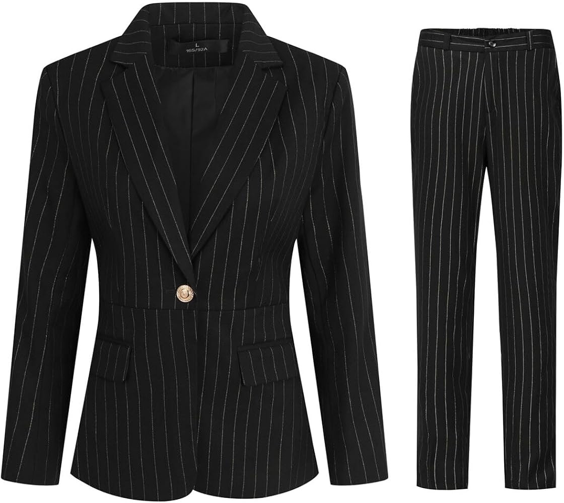 YYNUDA Women's Business Striped Suit Set 2 Piece Office Work Business Suits Blazer and Pant | Amazon (US)