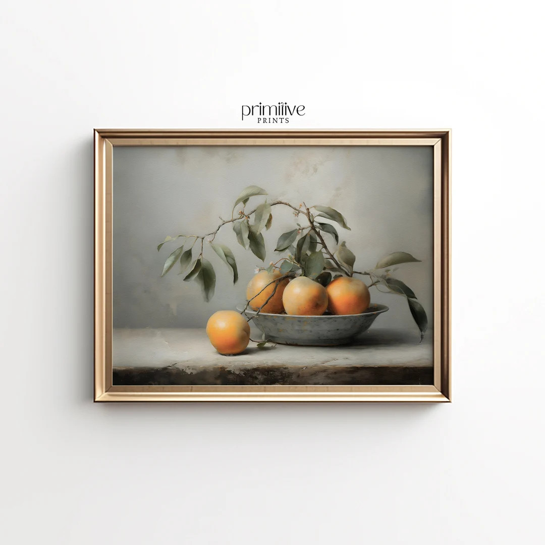 Kitchen Still Life Painting Vintage Farmhouse PRINTABLE Art Oil Painting Print Oranges Print Rust... | Etsy (US)