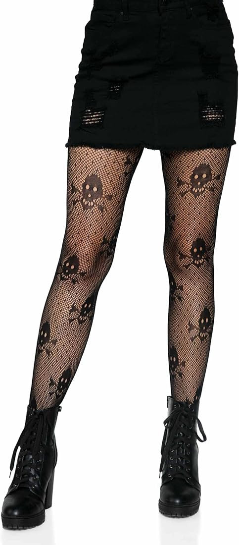 Leg Avenue Women's Fishnet Tights, Black Skull, One Size | Amazon (US)