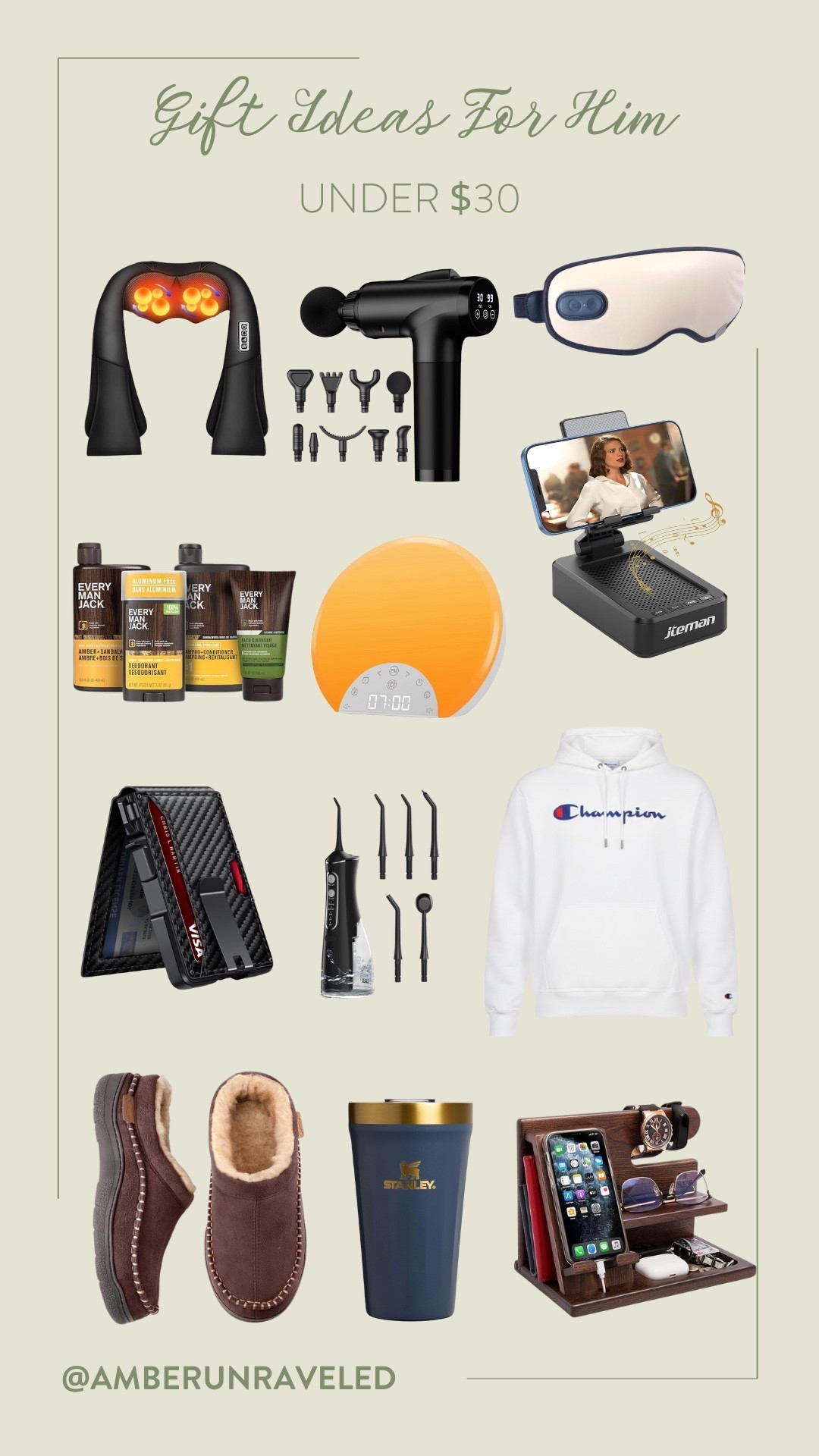 Looking for the perfect present under $30? Check out finds like a neck massager, a massage gun, a Champion hoodie, a grooming set, a water flosser, and more – making it easy to spoil him without breaking the bank. From cozy slippers and a Stanley tumbler to practical items like a wallet and a charging station, you're sure to find a fantastic gift he'll love.

black friday 2025, creator favorites 2025, gift guide for him, self-care routine, pamper essentials, men's fashion, jewelry organizer, everyday essentials

#LTKGiftGuide #LTKMens #LTKFindsUnder50