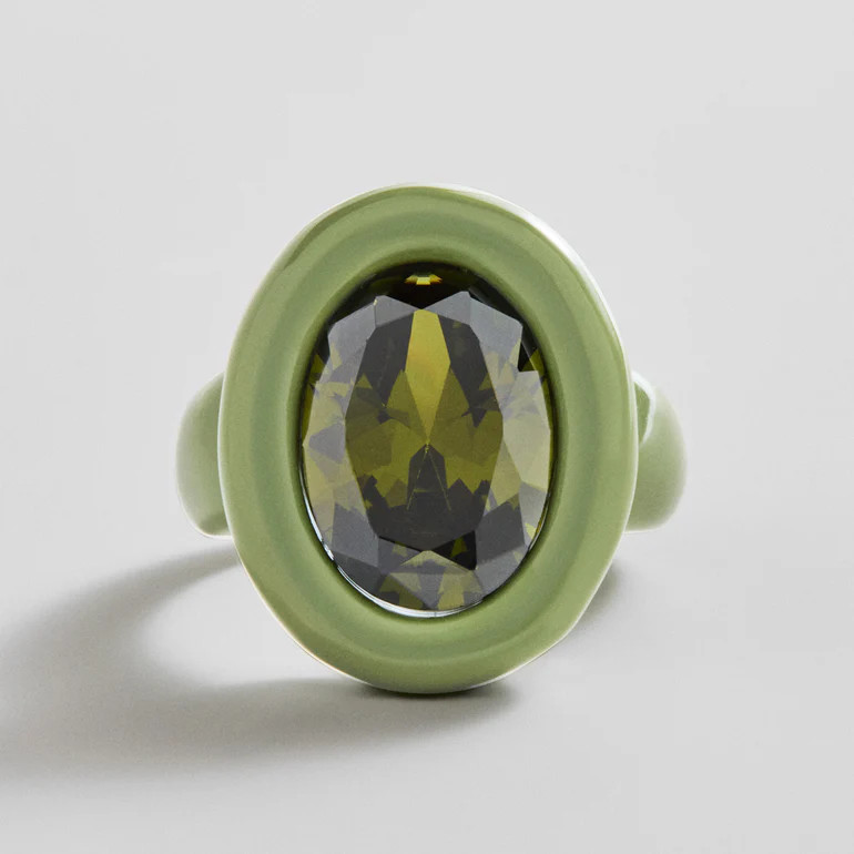 Joy Pop Cubic Zirconia Ring - Dark Green/Olive Green | BaubleBar