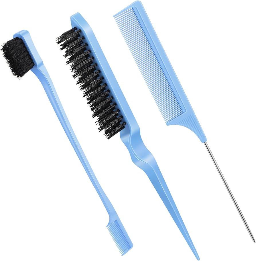 Geiserailie 3 Pcs Slick Back Hair Brush Set Bristle Brush Edge Control Teasing Comb for Women Bla... | Amazon (US)