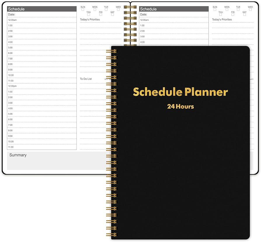 24 Hour Schedule Daily Planner - Undated To Do List Notebook with Hourly Schedule, 7" x 10", Spir... | Amazon (US)