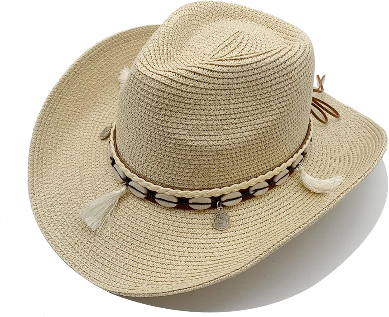 Western Straw Cowboy Hat for Women Beach Sun Hat for Men Wide Brim Fedora Hat Cowgirl Hats Summer Pa | Amazon (US)