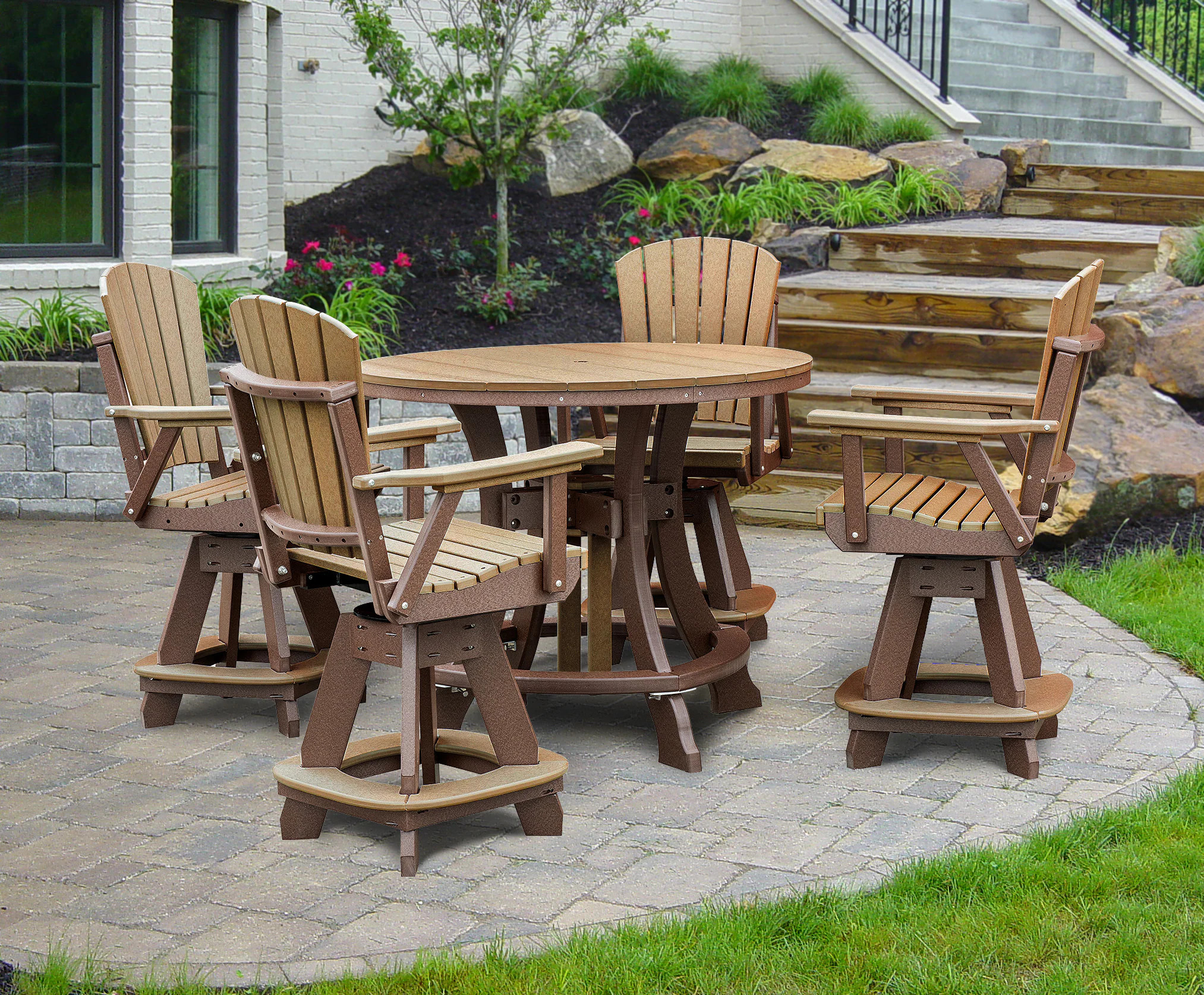 American Furniture Classics Amish HDPE 5 -Piece Brown Counter height Plastic Round Table with 4 Swivel Chairs one_size | CR130CTB-K | Lowe's