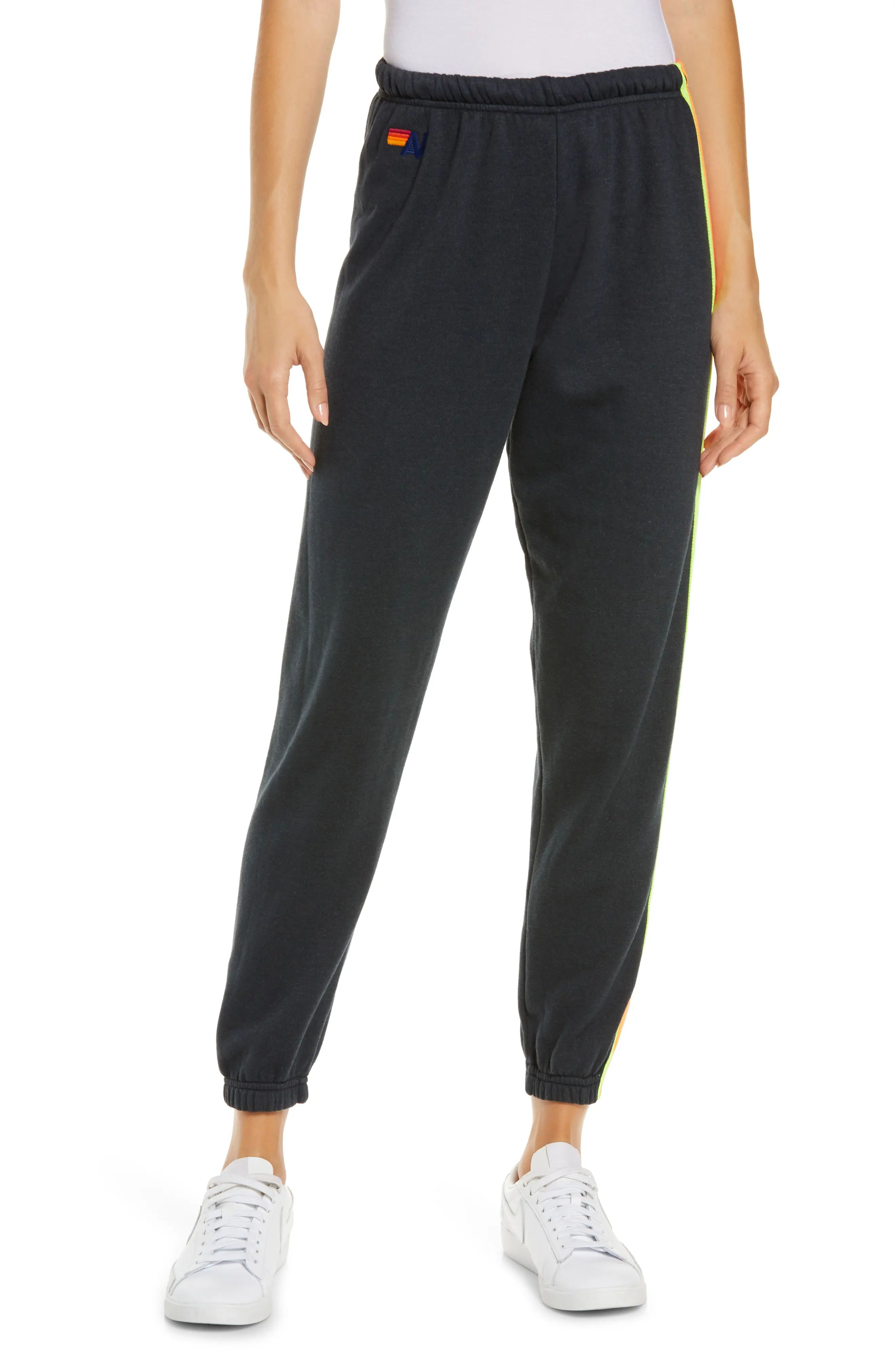 Aviator Nation Stripe Sweatpants, Size Medium in Charcoal/Neon Rainbow Blue at Nordstrom | Nordstrom