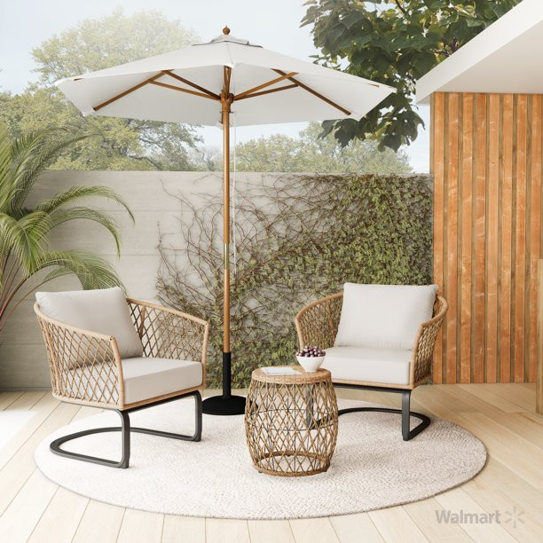 Better Homes & Gardens Ventura 3-Piece White Outdoor Boho Wicker Chat Set, Wicker Frame | Walmart (US)