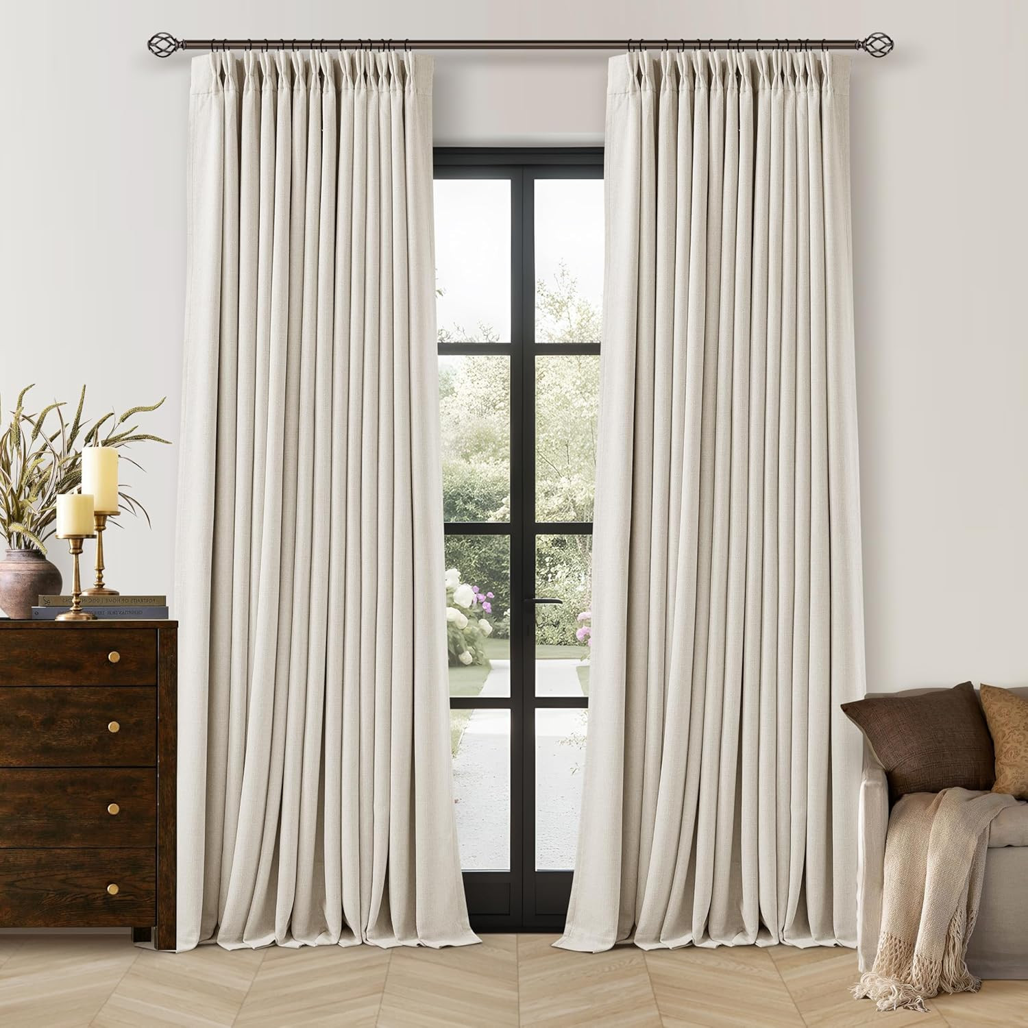 90 Inch Pinch Pleated Blackout Linen Curtains for Bedroom 2 Panels Memory Trained 100% Black Out ... | Amazon (US)
