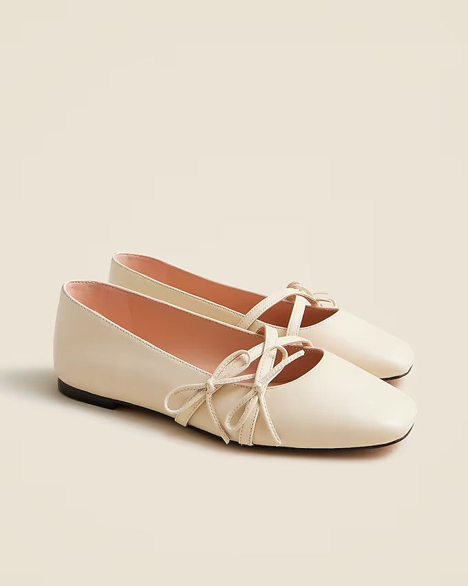 Quinn bow-strap ballet flats in leather | J. Crew US