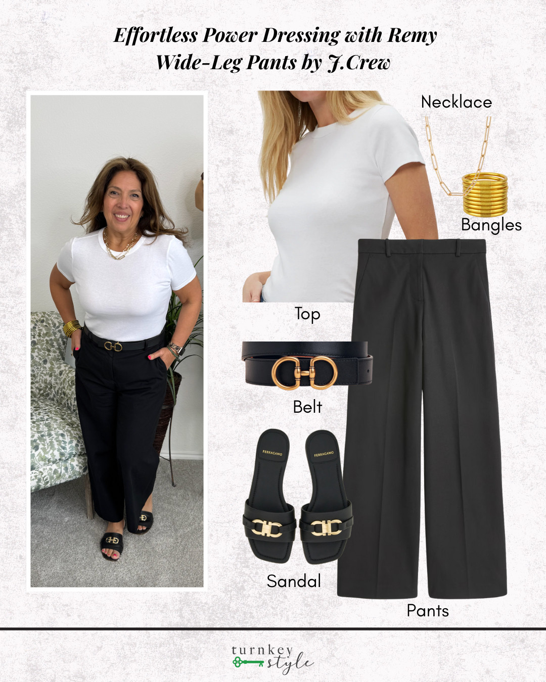 Chic and comfortable — the Remy Wide-Leg from J.Crew Factory pairs with a crisp white tee and gold accents for effortless office-to-evening style.  

 #LTKSaleAlert #LTKStyleTip #LTKWorkwear
