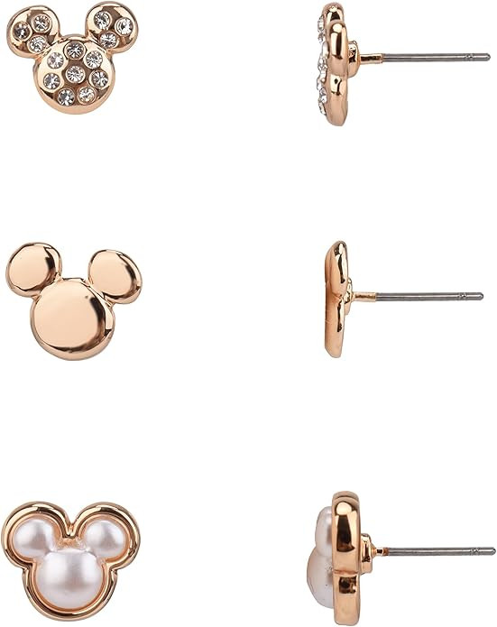 Disney Mickey Mouse Trio Earring Set, Jewelry Gift Box, Gold Tone Enamel, 25” Drop, Post Closur... | Amazon (US)