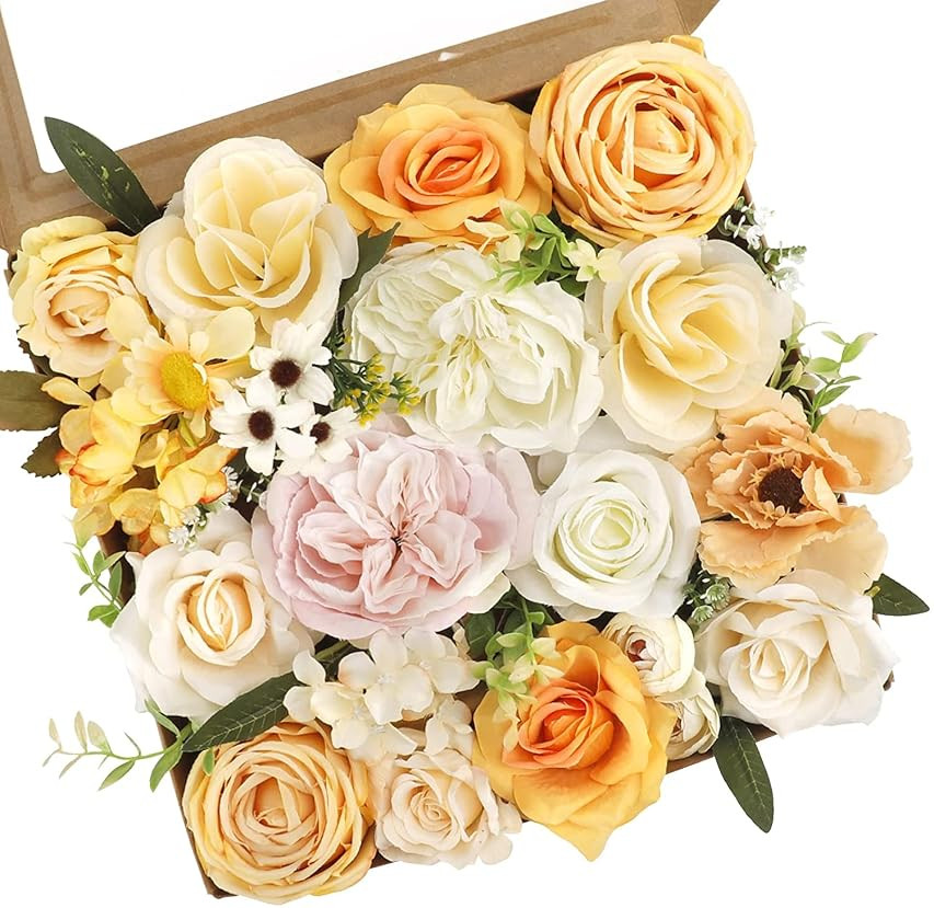 Serra Flora Artificial Flowers Rose 32pcs Silk Mix Peony Daisy Hydrangea Fake Flowers for DIY Weddin | Amazon (US)
