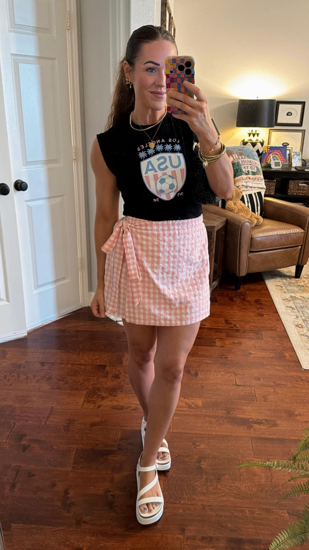 Casual date night outfit USA soccer fifa World Cup fashion nova top pink gingham pink lily skort Amazon sandals

*Exact top is from Fashion Nova

#LTKOver40 #LTKootd #LTKgrwm